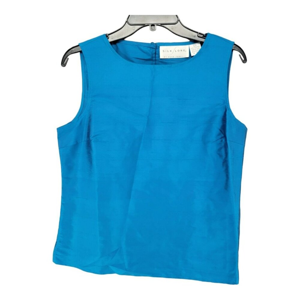 Silk Tank Top Shell Small 100% Silk Teal Blue